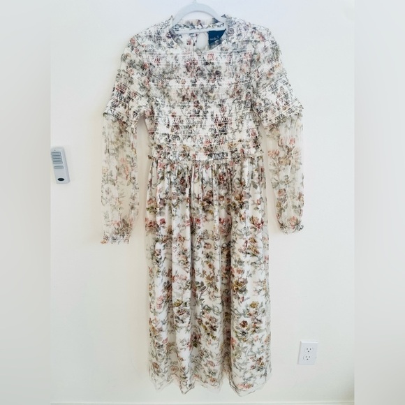 Needle & thread Ivory green garland floral smocked midi dress 10 - Picture 3 of 9